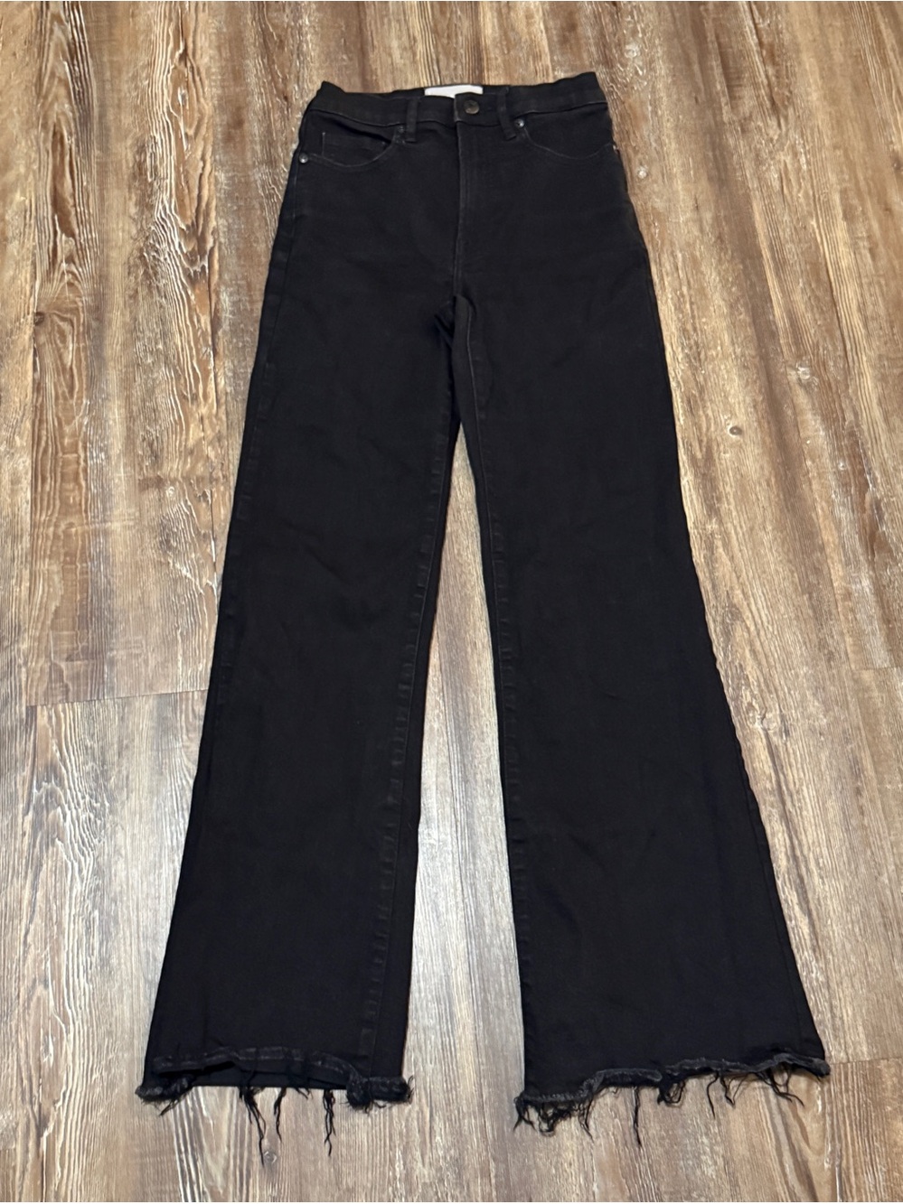 Everlane The High Rise Flare Jeans Women's 25 Frayed Hem in Black Wash Denim